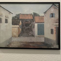 1 piece modern water color painting  with frame – “Cottages on Coloane Island Macau”  - by artist Marjorie Holmes 