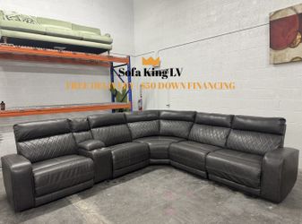 Free Delivery* Like New Gray Faux Leather Sectional Sofa with Power Recliners!