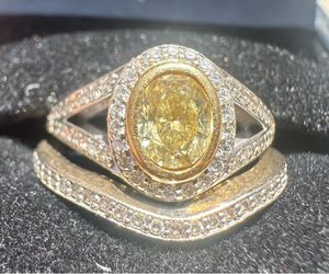 14k and 18k Natural fancy yellow vs2 diamond engagement ring and wedding band