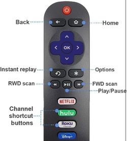 Roku TV Remote Control (Official Manufacturer Product) - Simple Setup, & Pre-Set App Shortcuts - Replacement Remote Compatible with RokuTV Models ONLY