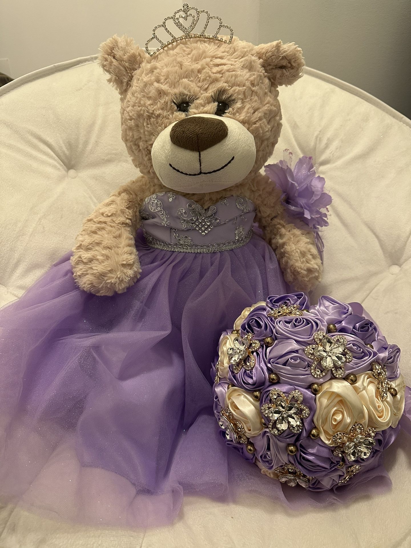 Lilac Teddy Bear With Bouquet