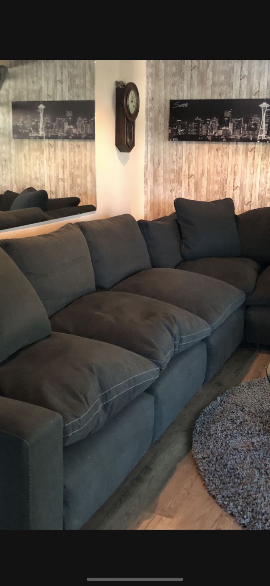 Five Piece Sectional down Stuffed Cushions Dark Grey