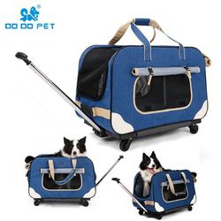 DODOPET Portable Dog Carrier Bag Puppy Travel Outing Bags 4-wheel Folding Trolley Case Breathable Pet Cat Dog Stroller Luggage


