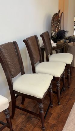 3 Designer British Colonial Cane-Back Counter Stools