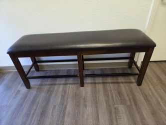 Dark Brown Wood Bench with Upholstered Seat