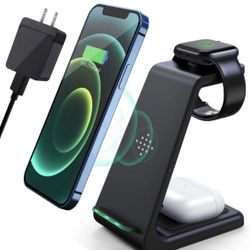 Wireless Charging Station, 3 in 1 Fast Desk Charging Station, Wireless Charger Stand for iPhone 15/14/13/12/11 Pro Max/X/Xs Max/8/8 Plus, AirPods 3/2/