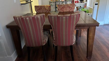 FREE big dark wood dining set with 4 comfy chairs, one recliner chair lazy boy, and one lounge oversized big chair!