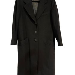 Fleurette Vintage Black Pure Cashmere Double Breasted Long Over Coat Size 8