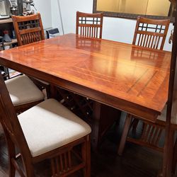 Solid Wood Counter-Height Dining Set (6 Chairs + Leaf + Wine Storage)