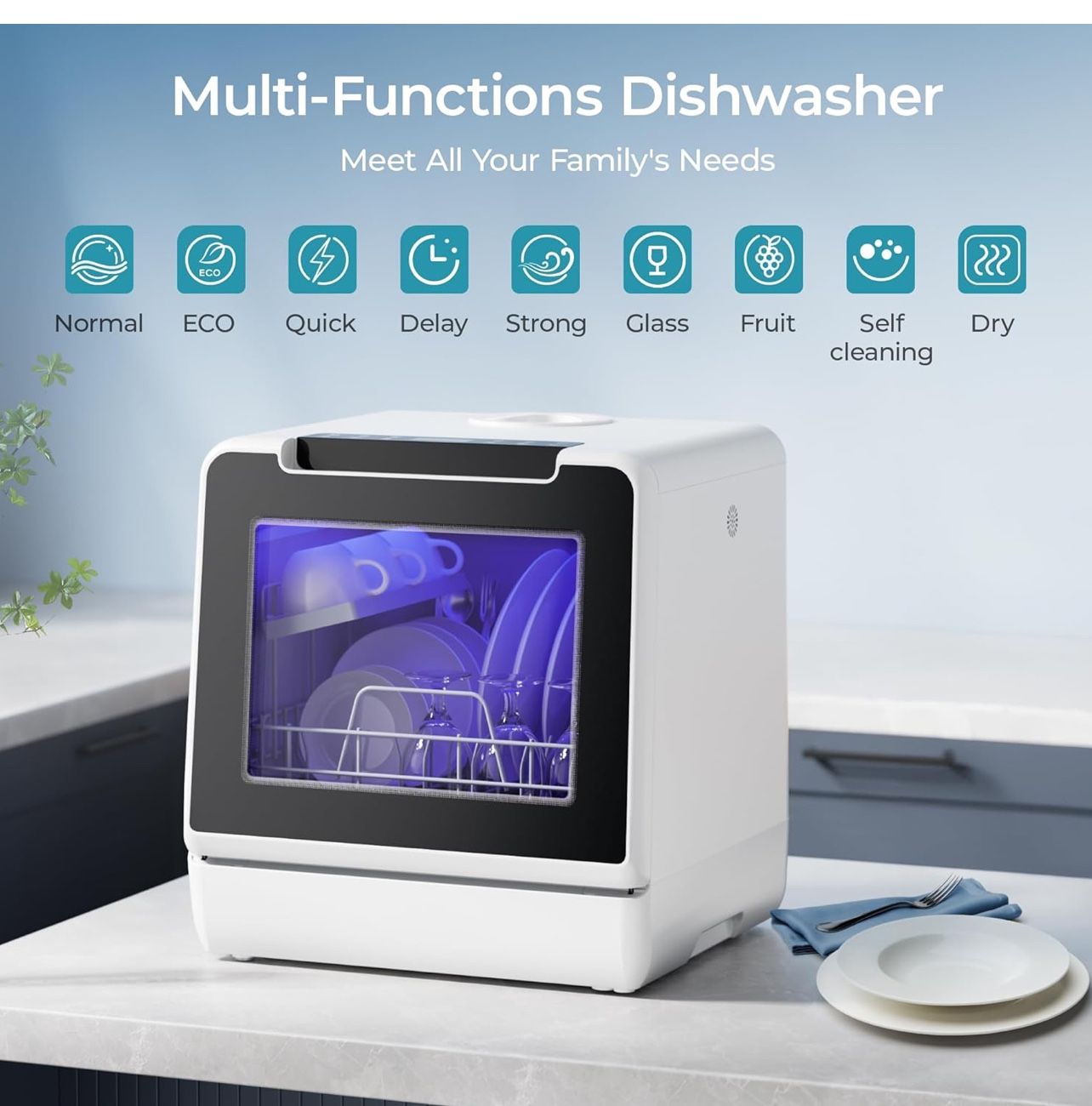 Portable Dishwasher Countertop, Programs Dishwasher with 5L