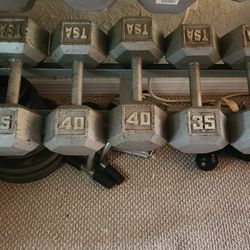 Vintage TSA Hex Weights 25-45 And Rack