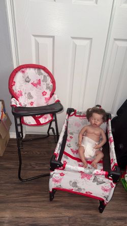 Doll crib, highchair & car seat