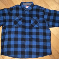 WRANGLER PREMIUM QUALITY -BLUE FLEECE LONG SLEEVE PLAID FLANNEL BUTTON UP SHIRT/MEN’S SIZE:3XL(PREOWNED/BARELY USED)