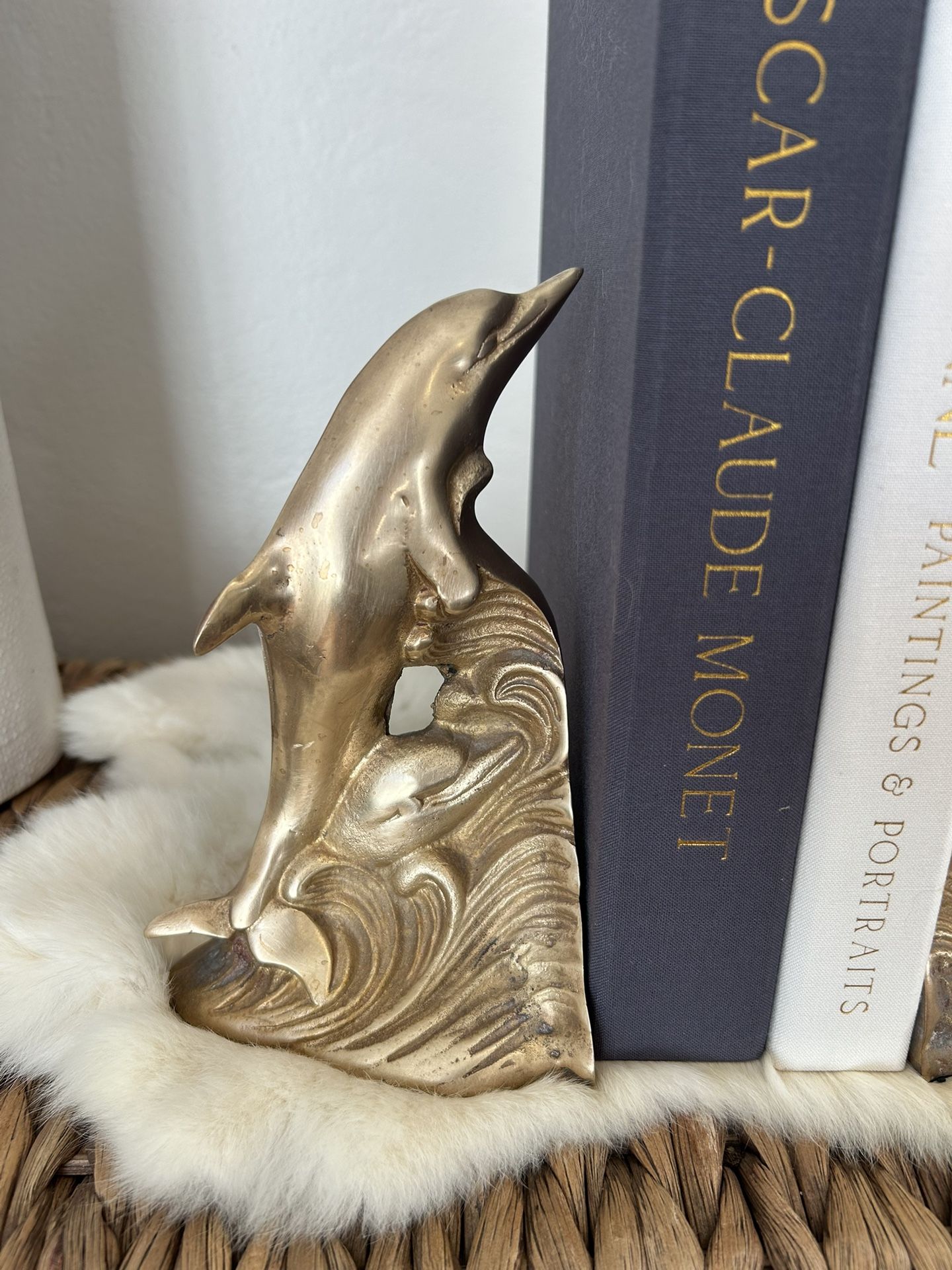 Vintage Pair 2- Solid Brass Heavy Dolphin Bookends Nautical Beach Table Decor Sculptural Collectible Statue Centerpiece Animals Sea Ocean Decor Nautic