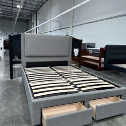 Queen Size Grey Tufted Bed W Supreme Ortho Mattress 