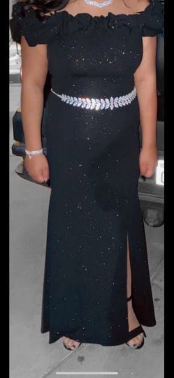 Black Off Shoulder Long Dress With Slit From Windsor