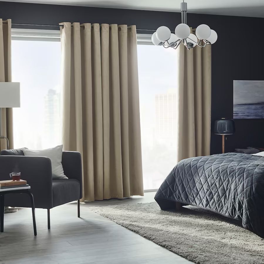 IKEA Blackout Curtains and Curtain Rod- 3 Panels 