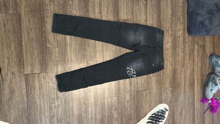 Black Distressed Skinny Jeans with Rhinestone Detail