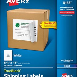 Avery Shipping Labels with TrueBlock Technology for Inkjet Printers, 8-1/2 x 11, 25 Labels per Pack, Case Pack of 5 (8165)
