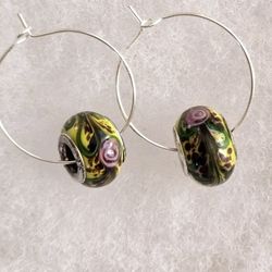DESIGNER ORIGINAL SILVER HOOPS WITH REMOVEABLE IMPORT  MURANO CHARMS MIXN MATCH 