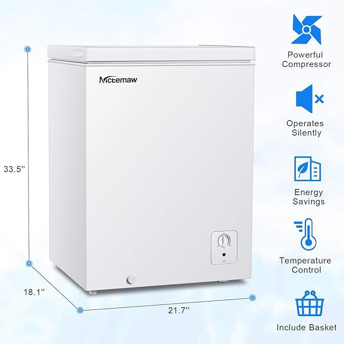Nictemaw Chest Freezer, 3.4Cu.Ft Large Capacity with Removable Basket&Adjustable Thermostat（-18.4 °F to 39.2 °F）, Energy Saving & Low Noise, 115v