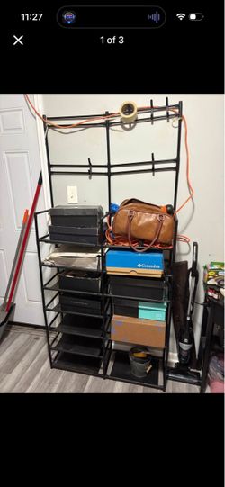Black Metal Multi-Tier Storage Shelf Unit
