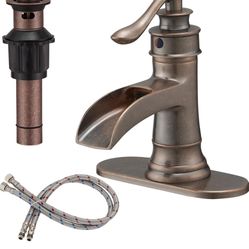 BWE Copper Bathroom Faucet Antique Brass Sink Vanity Basin Single Handle with Pop up Drain 