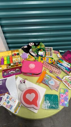 IKEA kid table with girl school supplies