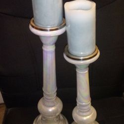 2 Glass Candle Holders with Artificial candles

