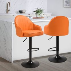 MoNiBloom Bar Stools Modern Shell Back Set of 2 PU Leather Counter Height Adjustable Swivel Barstools with Back and Arms for Pub Kitchen Dining Room C