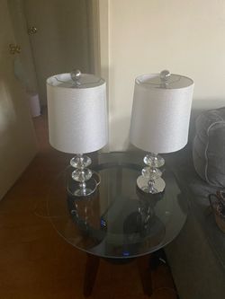 Pair of Crystal and Chrome Table Lamps