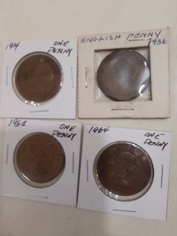 British One Pennies 1914,1936,1962,1964