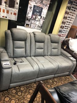 Genuine leather power reclining sofa with adjustable headrest rest take it home $40 down no credit check financing