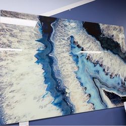 Blue agate stone tempered glass wall art 60"x40"