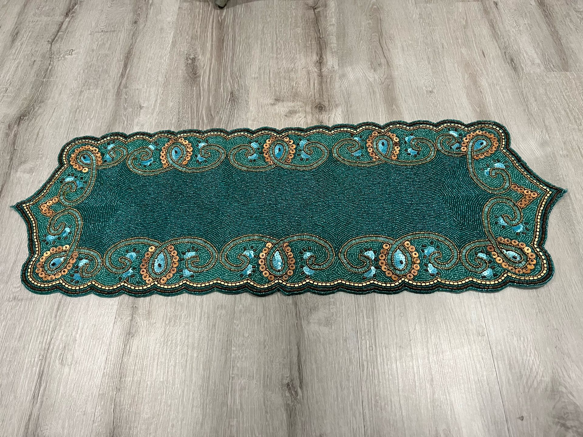 Pier 1 Imports Vintage Teal Beaded Table Runner