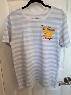 Disney Pixar Up I have just met you and I love you blue striped t-shirt dog Doug