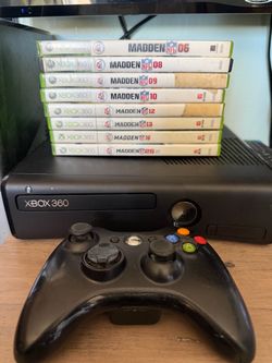 Xbox 360 slim with Controller and 8 Madden Games