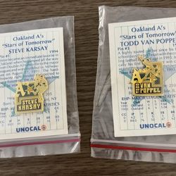 2x NEW-VTG 1994 Unocal 76 "Stars of Tomorrow" lapel pins-Oakland Athletics players