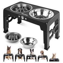 Jovrun Elevated Dog Bowls, Dog Feeder With Stainless Steel Dishes & Slow Feeder Bowl, 5 Heights