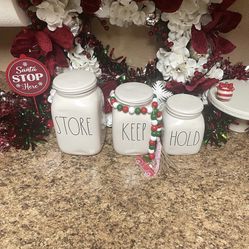 Rae Dunn three piece jar canister set Keep Hold Store Christmas decorations Thumbnail