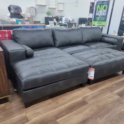 New Dark Gray Leather Sectional Sofa Couch Ottoman Is Extra 