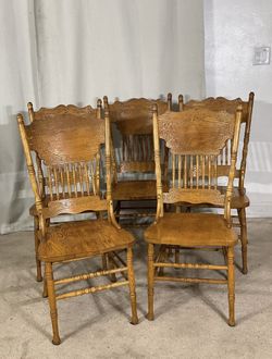 Double Pressed Back Oak Chairs (5)