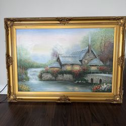 Vintage oil picture in the wood frame. 43*31 inch