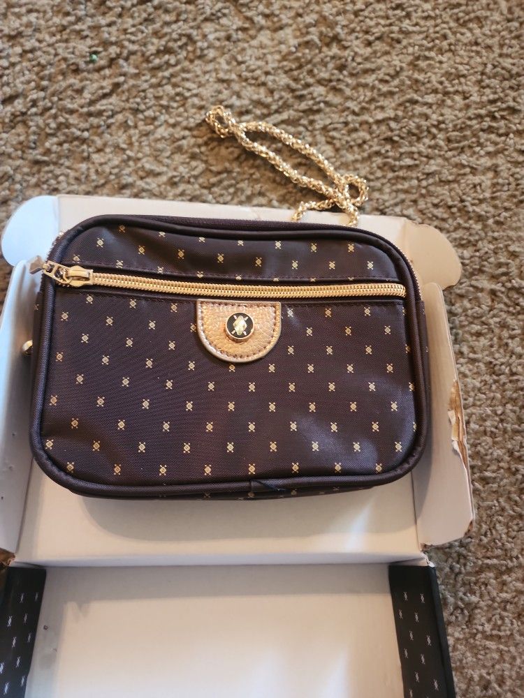 SMALL PURSE CROSSBODY BROWN DIAMOND/ GOLD CHAIN