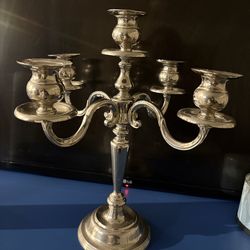 vintage silver-plated federalist 5-arm candelabra.