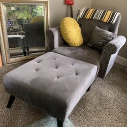 Velvety Grey Tufted Chaise Lounge
