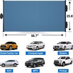 Retractable Double Layer Honeycomb Sun Shade Windshield Cover for Cars with Strong Suction Cup 25.6" x 56.7" Max Size