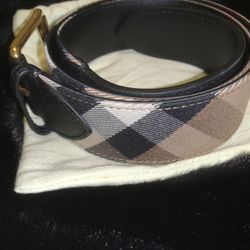 Burberry Belt OG Print Gold Buckle w/ Black Leather