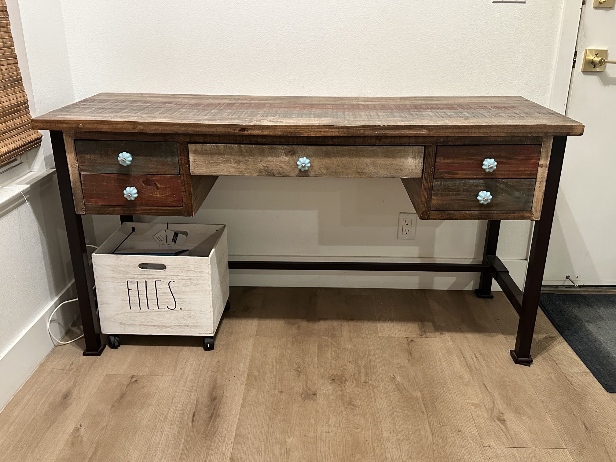 Reclaimed wood distressed industrial style desk