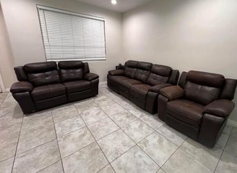 Brown leather couches